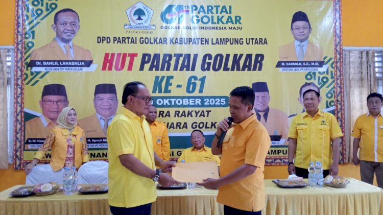 Aprozi Alam Resmi Terima SK Sebagai Plt Ketua Golkar Lampung Utara