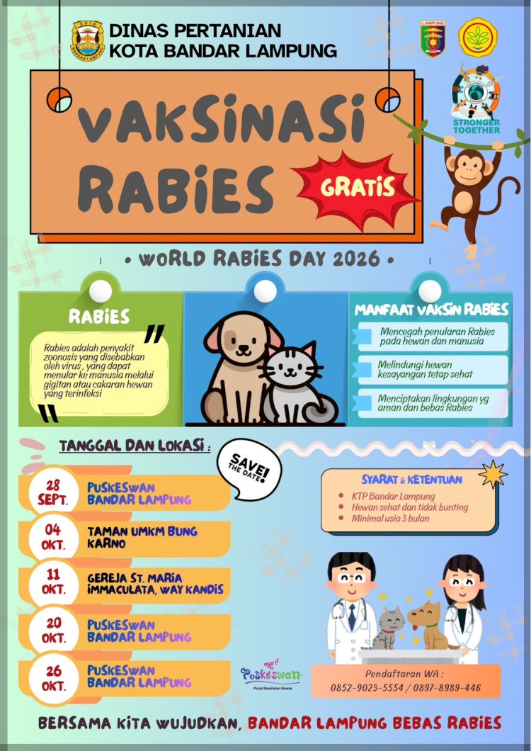 Mulai 28 September, Pemkot Bandar Lampung Gelar Vaksin Rabies Gratis